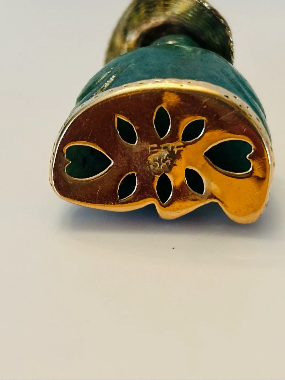Vintage Green Jade Buddha Pendant with Gold Base & Hat
